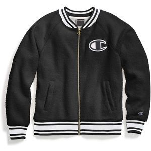 Champion streetwear Sherpa fleece full zip knit jacket dope cool XL varsity